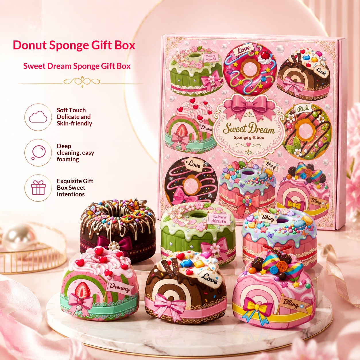 Donut-Shaped Sponge Scrubber Creative Gift Box