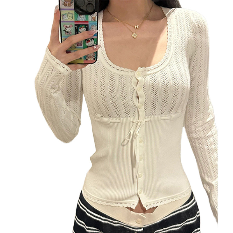 Women's Hollow-out Lace Crochet Lace-up Cardigan
