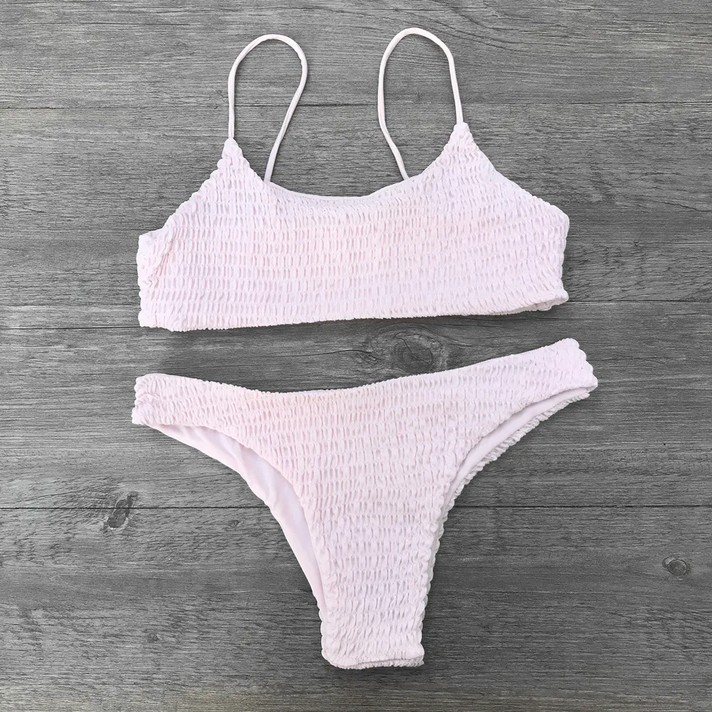 Swimsuit Pleated Triangle Bikini European And American Swimwear Women - Pink
