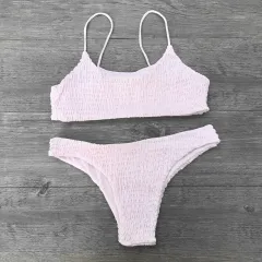 Swimsuit Pleated Triangle Bikini European And American Swimwear Women - Pink - View 1