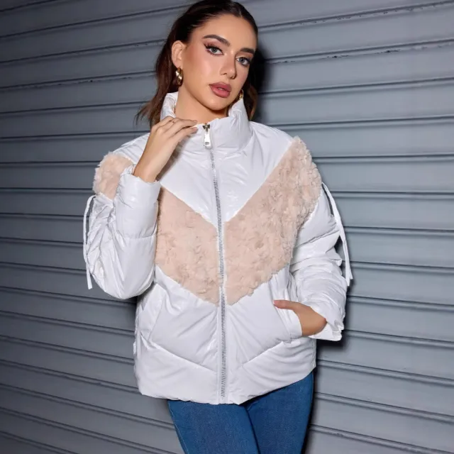 Women's Short Fur Stitching New Fashion Autumn Winter Coat White - Shop at LoveMi