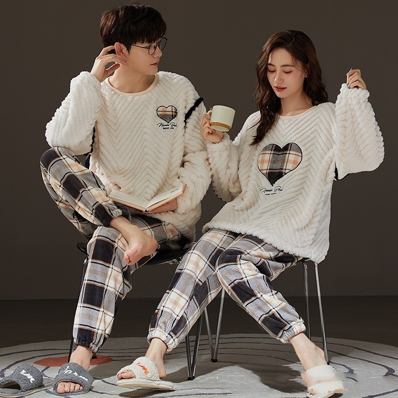 Couple Coral Fleece Thermal Pajamas Women's Long Sleeve Suit - Image 7