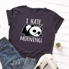 Women's Loose Round Neck Short Sleeve T-shirt Female Spoof Panda - Purplish Blue - View 1