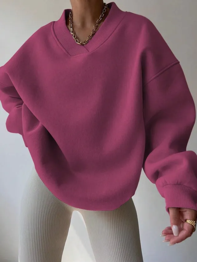 Women's Casual Solid Color Long Sleeve Crew Neck Sweater Red - Shop at LoveMi