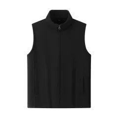 Zipper Stand Collar Double-sided Fleece Cardigan Fleece Vest - Black - View 1
