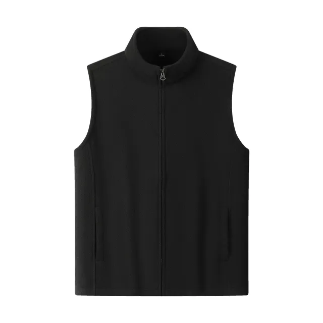 Zipper Stand Collar Double sided Fleece Cardigan Fleece Vest Black - Shop at LoveMi