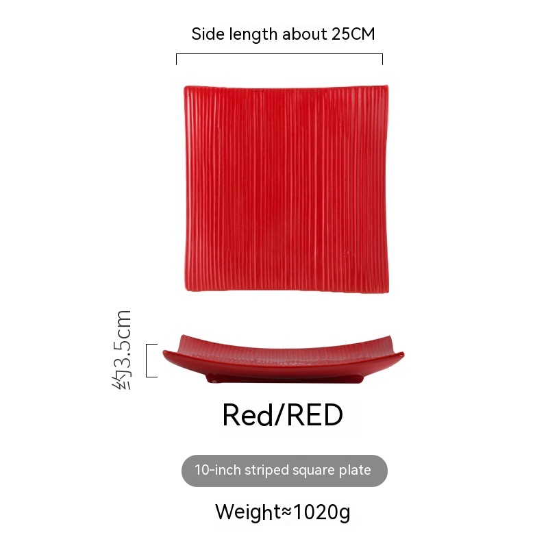 10 Stripes Square Plate Red