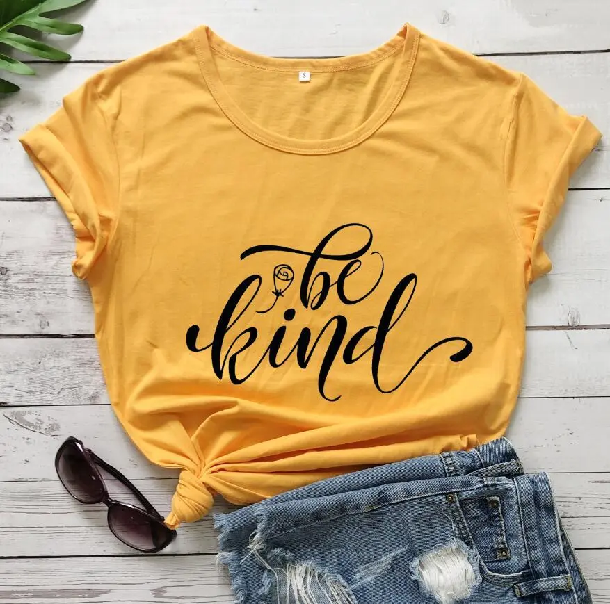 Be Kind Rose Style Short Sleeve European And American Street Leisure T-shirt - Yellow Black