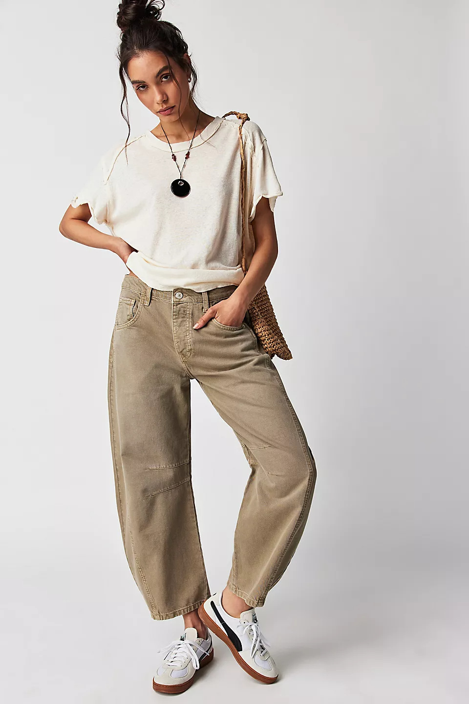 High Stretch Mid-Rise Barrel Jeans Mode Weite Beinform Damen Freizeit Baggy Mid - Bild 14 von 23