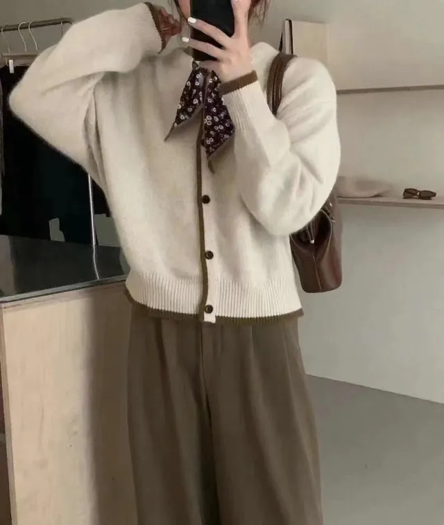 All matching Round Neck Bowknot Wool Coat Beige - Shop at LoveMi