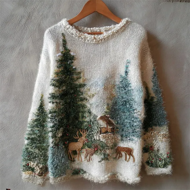 Womens Christmas Top Crew neck Sweater In Faux Wool Style 47 3Xl - Shop at LoveMi
