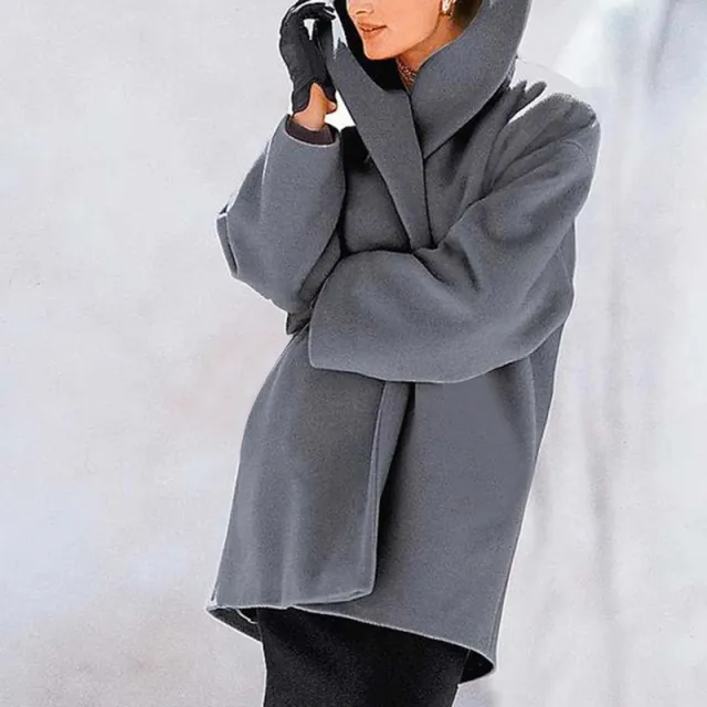 Women's Trendy Clothes Multi color Round Neck Loose Sweater Woolen Coat Solid Casual Coat For Autumn And Winter Gray - Shop at LoveMi