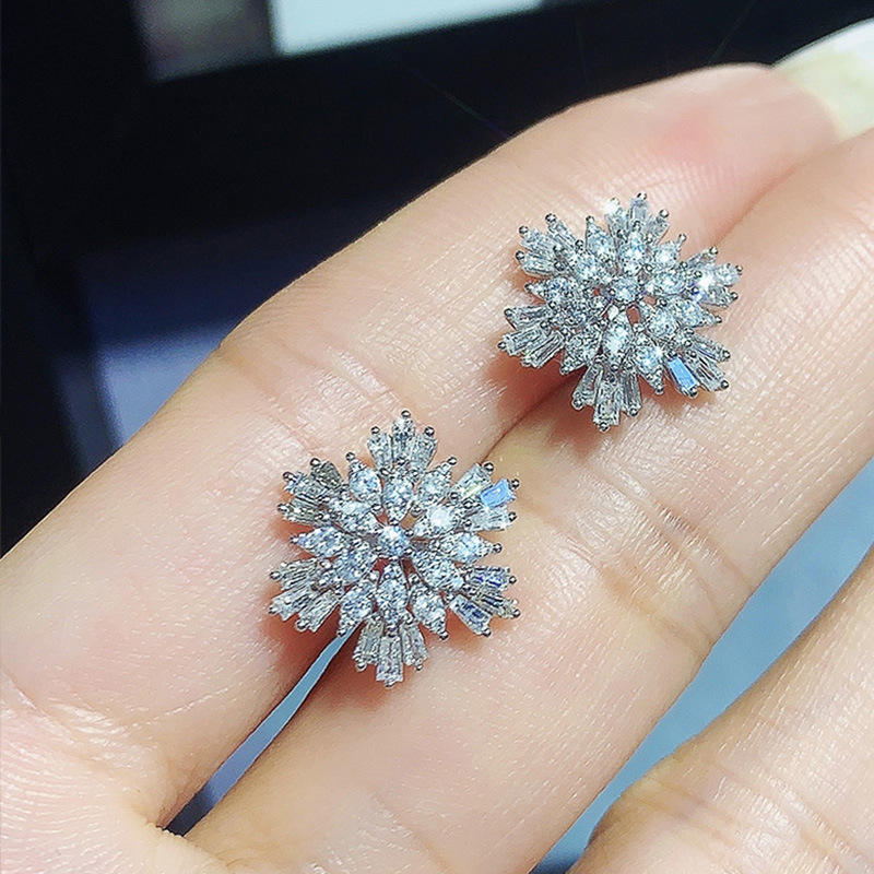 Womens Christmas Snowflake Zircon Earrings