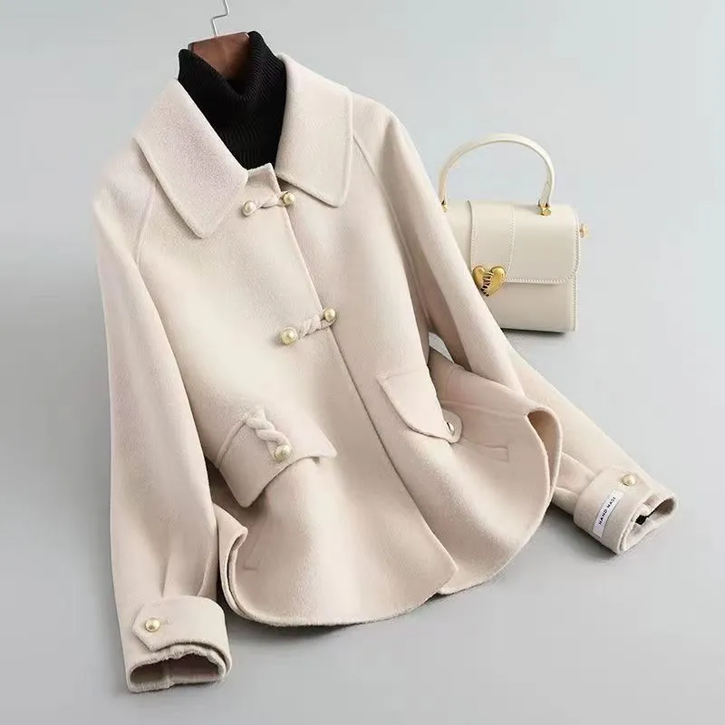 Women's Loose Large Size Autumn And Winter Thickening Double-sided Woolen New Coat - Beige