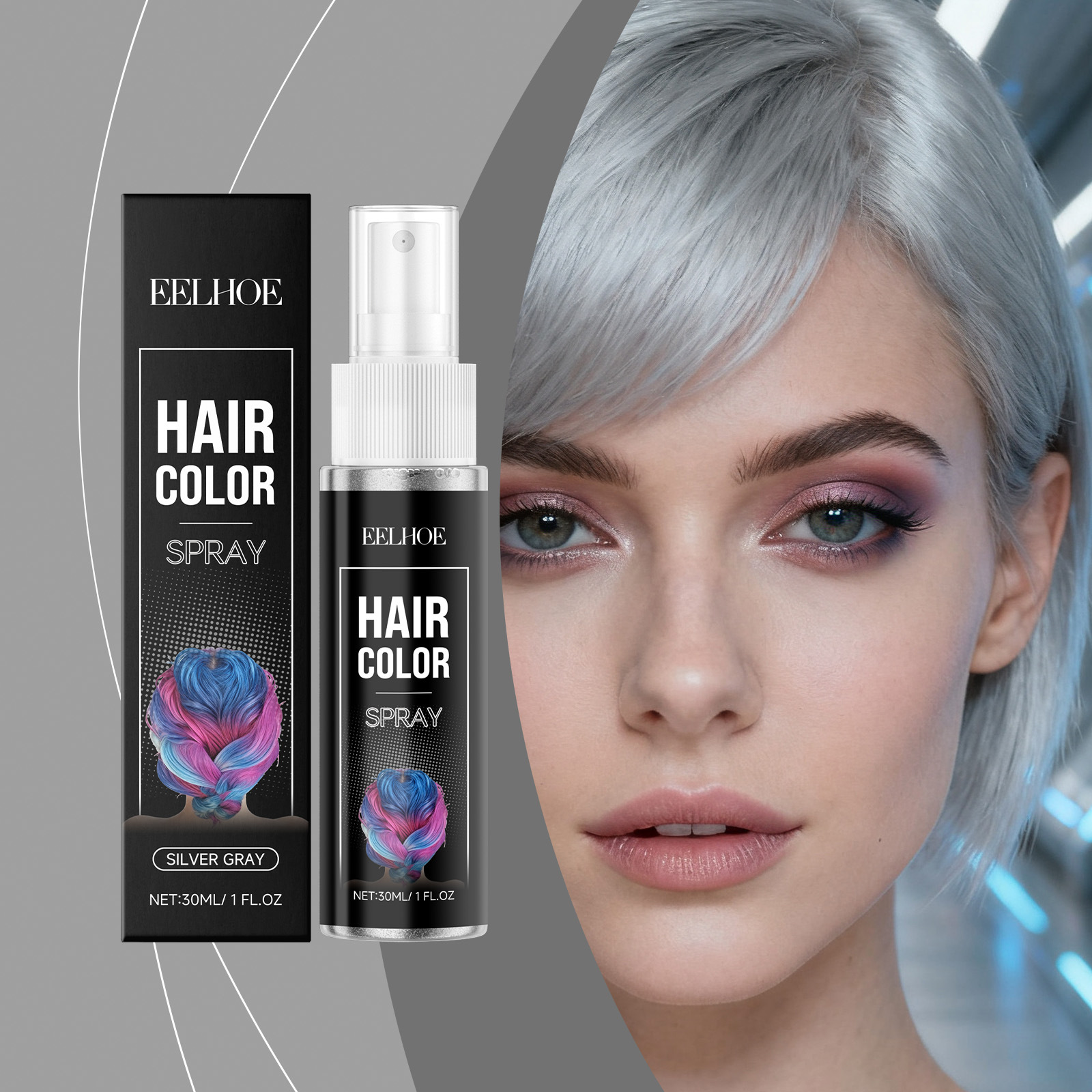 Silver Gray Temporary Hair Color Spray For Even Application Easy To Color And Delivers Moisturizing Shiny Results
