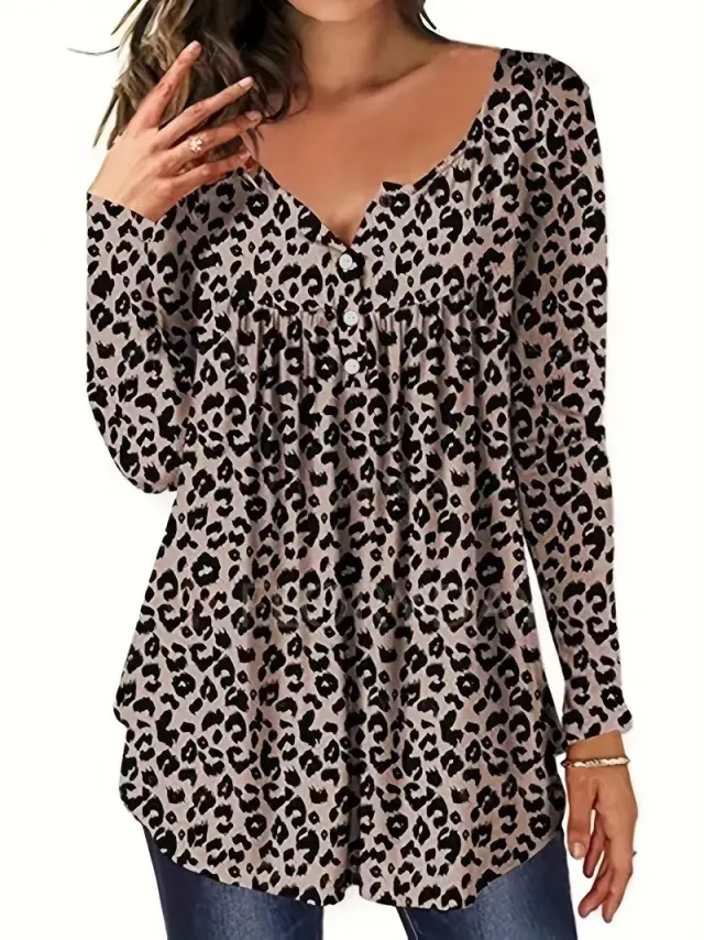 Elegant Loose Button Large Size Top Women's T shirt Khaki - Shop at LoveMi