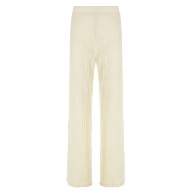 European And American Solid Color Line Knitted Casual Pants Beige - Shop at LoveMi