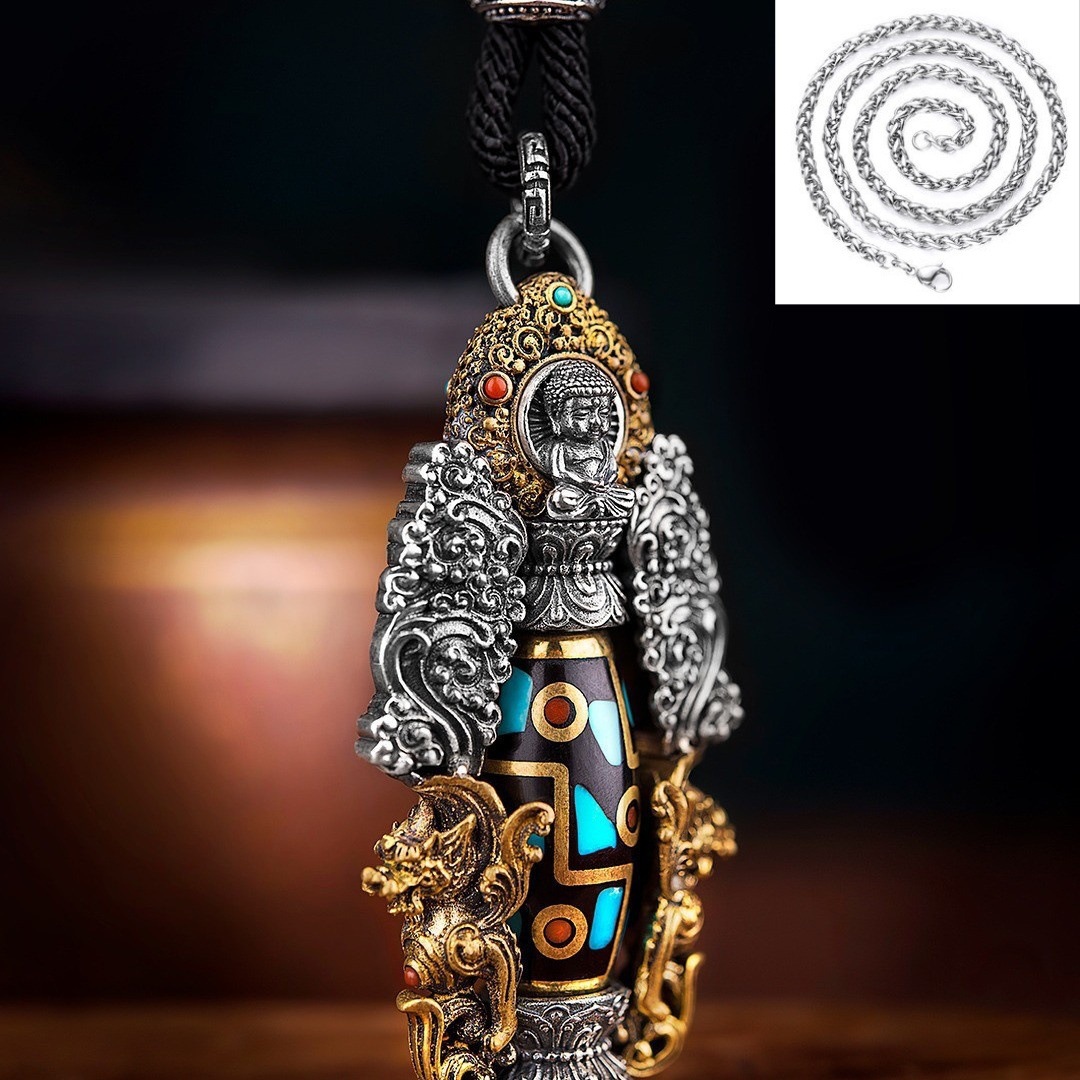Sterling Silver Handmade Amitabha Automobile Hanging Ornament
