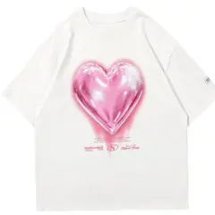 Women's T-shirt Cotton Heart Printing Pattern Summer Short Sleeve - White - View 1
