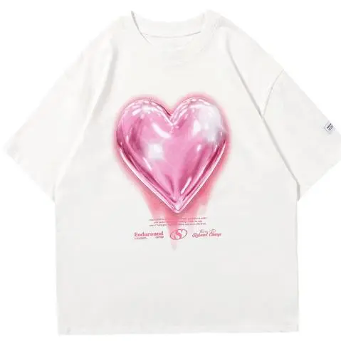 Women's T shirt Cotton Heart Printing Pattern Summer Short Sleeve White - Shop at LoveMi