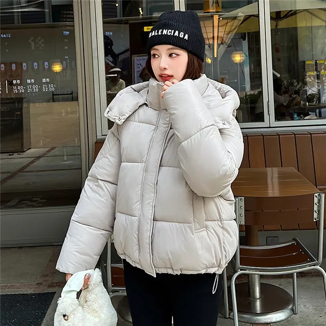 Elegant Fluffy Hooded Cotton Jacket Puffer Jacket Coat Warm Commute White - Shop at LoveMi