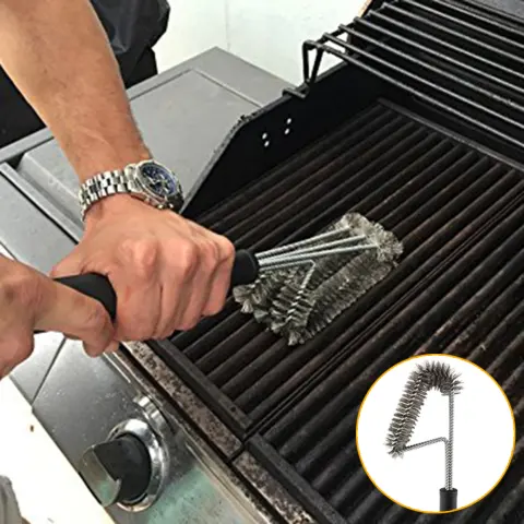 18-inch Three-head Barbecue Grill Cleaning Brush Steel Wire Oven