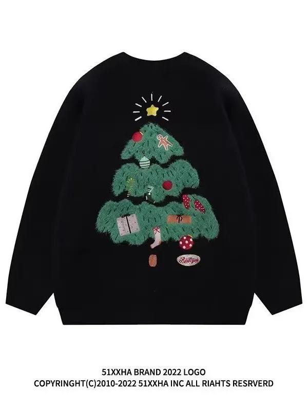 Christmas Design Sense Autumn And Winter Loose Couple Knitwear Sweater Black - Shop at LoveMi