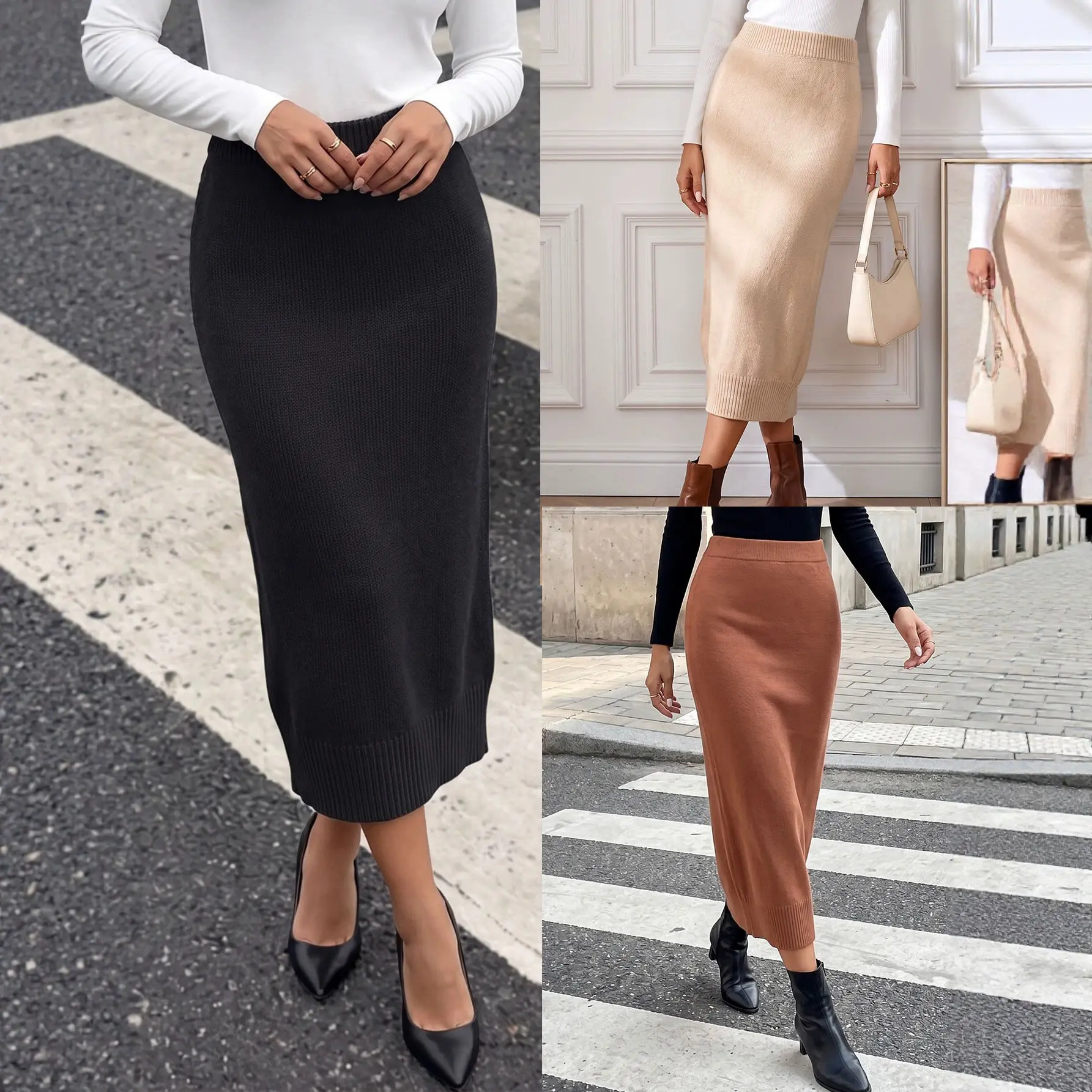 Womens Solid-Color Casual Skirt