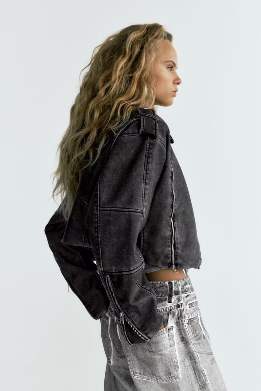 Women's Clothing Distressed Effect Imitation Leather Motorcycle Jacket Coat - Image 13