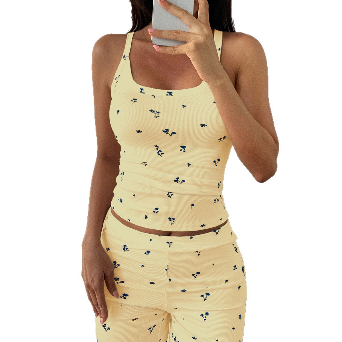 Strappy T-shirt Floral Long Pants Suit Women