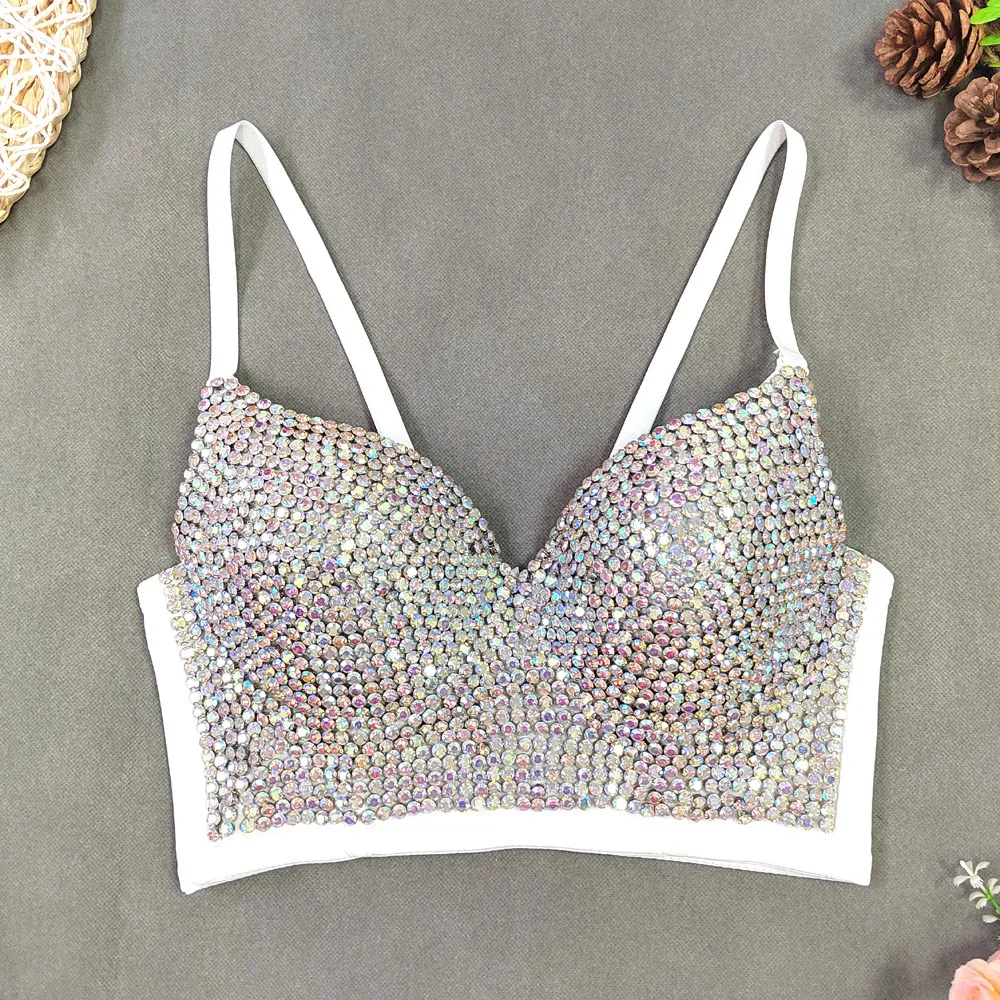 European And American Light Diamond Bra-style V-neck Sexy Vest - White