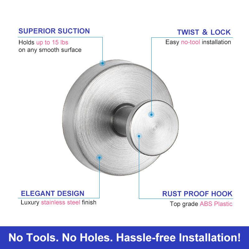 Stainless Steel Suction Cup Hook Without Punching In Bathroom