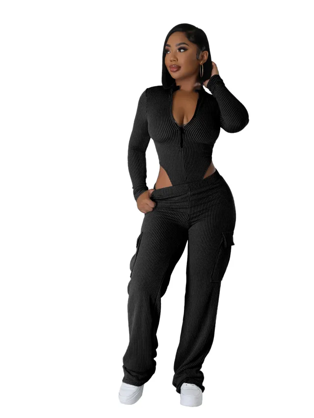 High Waist Long Sleeves Jumpsuit Overalls Suit Black And Gray - Shop at LoveMi