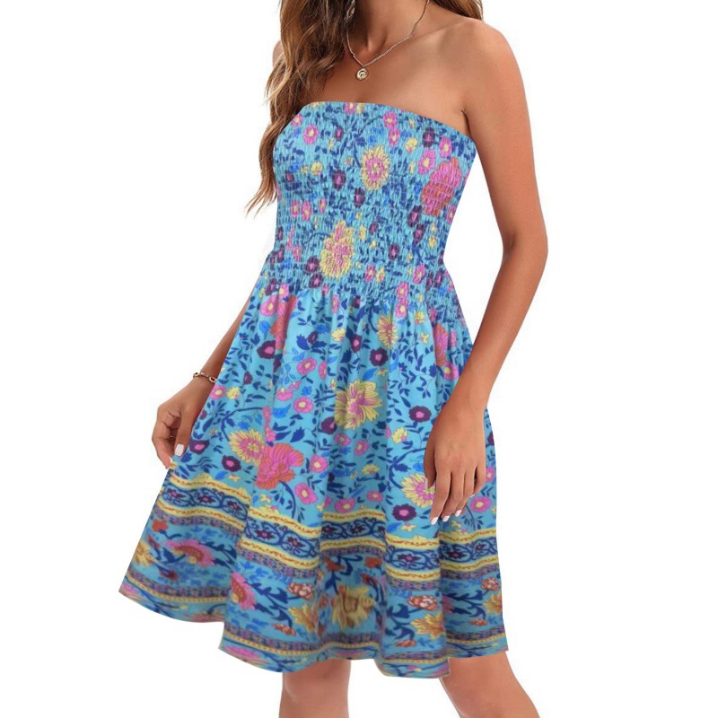 European And American Spring And Summer New Fashion Printed Beach Vacation Sexy Tube Top Dress Color 09 - Shop at LoveMi