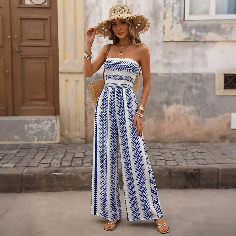 Womens High-waisted Wide-leg Jumpsuit Casual Trousers