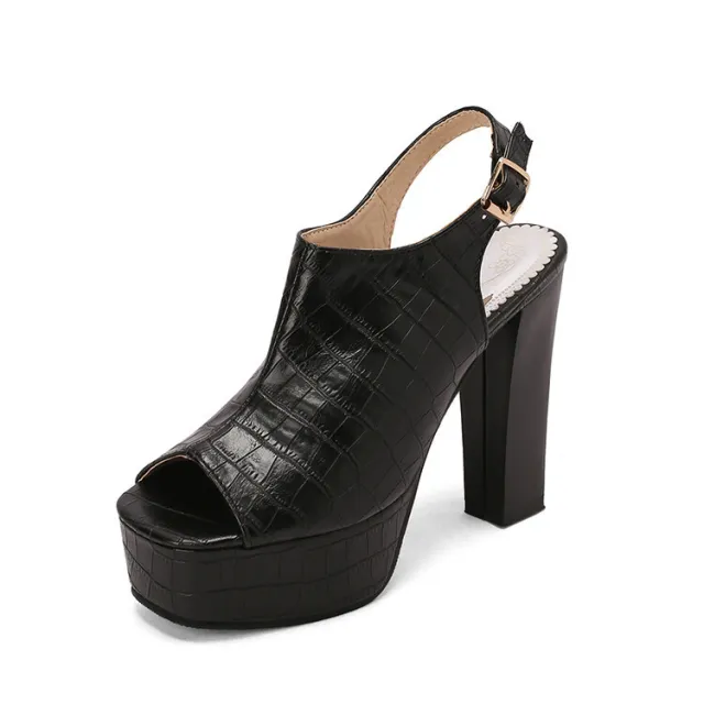 Womens Fish mouth Sandals With A Square Toe And A High Heel Black - Shop at LoveMi