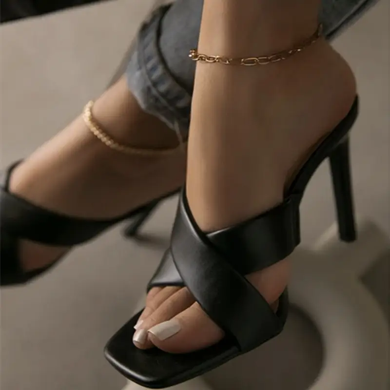 Womens Dainty, High-heeled Plus-size Slide Sandals