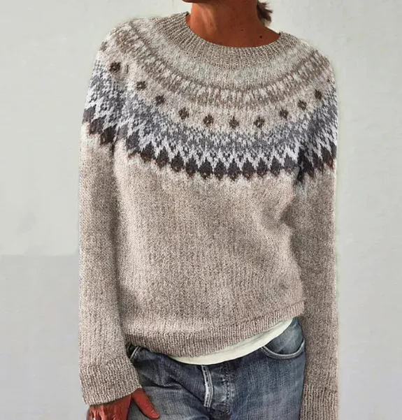 Women's Printed Wear Crew Neck Casual Sweater Jlnwy12Sx2560 L - Shop at LoveMi