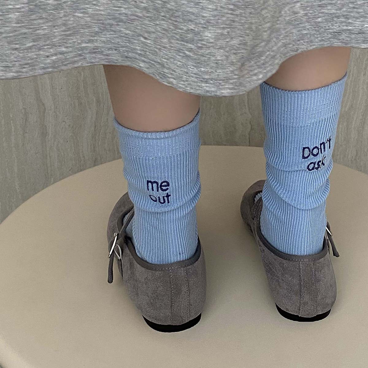 Double Needle Letter Embroidery Socks