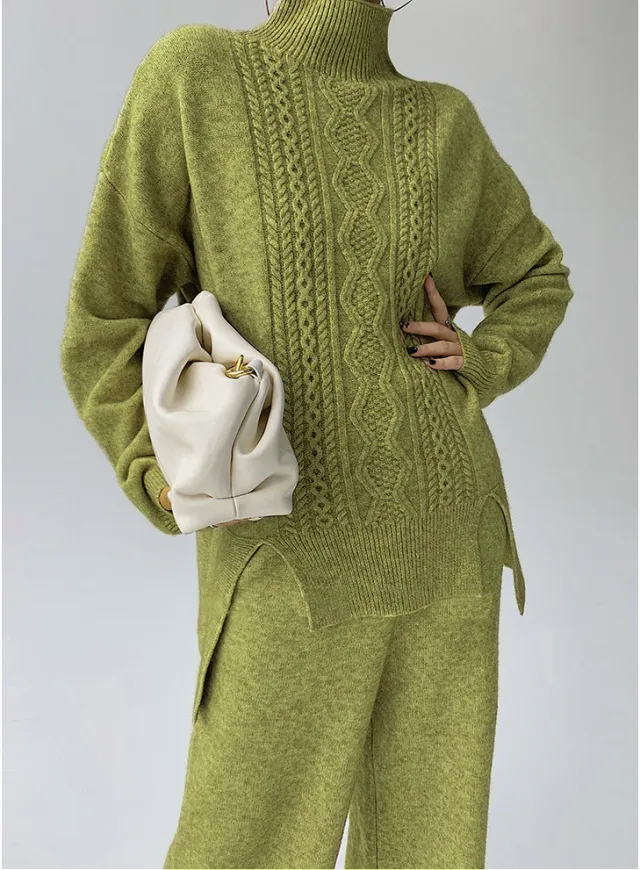 Idle Style Fashionable Set That Makes You Look Younger Women's Turtleneck Knitting Sweater Yellow - Shop at LoveMi