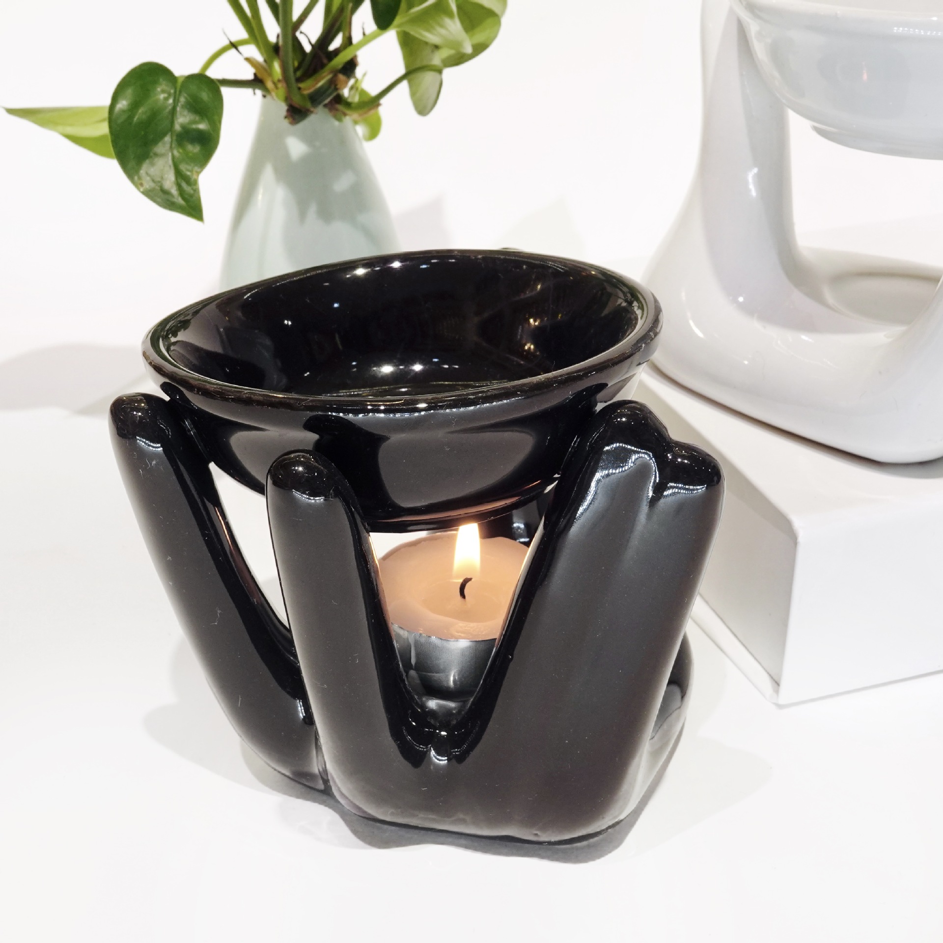 Minimalist Aromă ceramică în formă de mână Încălzitor de lumânări pentru uleiuri esențiale