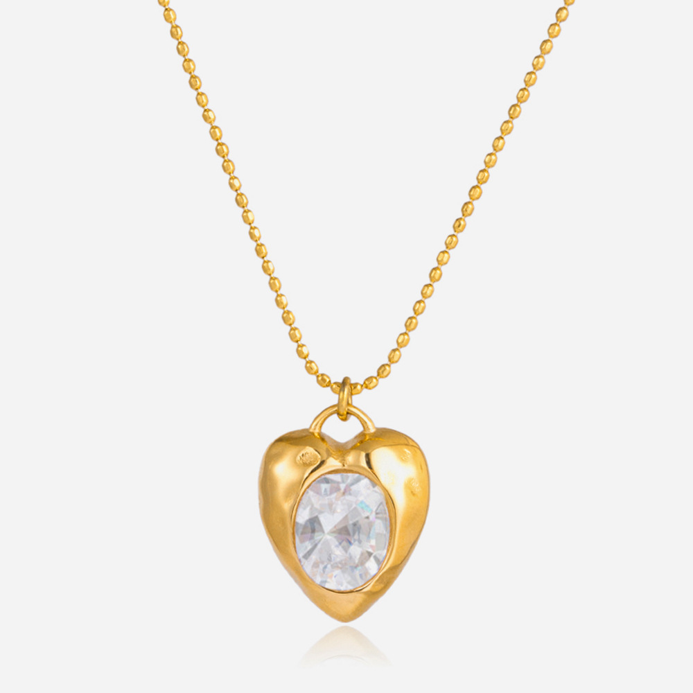 Stainless Steel Egg-Shaped Zircon Heart Necklace For Women