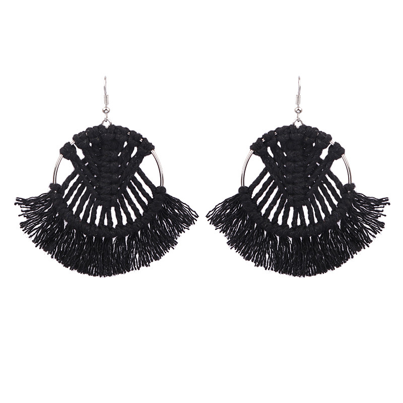 Tassel Earrings Handmade Weaving Ethnic Style Geometric Hollow
