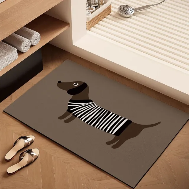 Sausage Dog Diatomaceous Earth Bathroom Mat Striped Clothes Sausage Dog - Shop at LoveMi