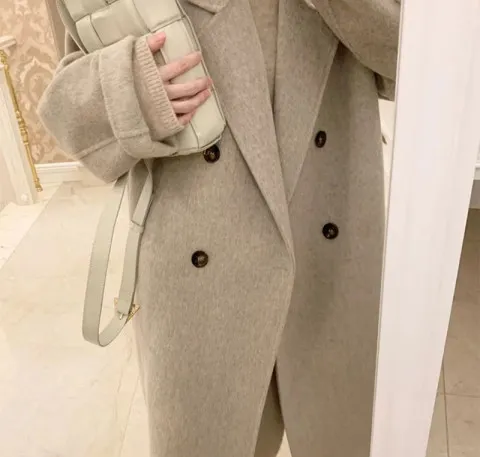 Cotton And Thickening Women's Small Woolen Overcoat - Beige Apricot