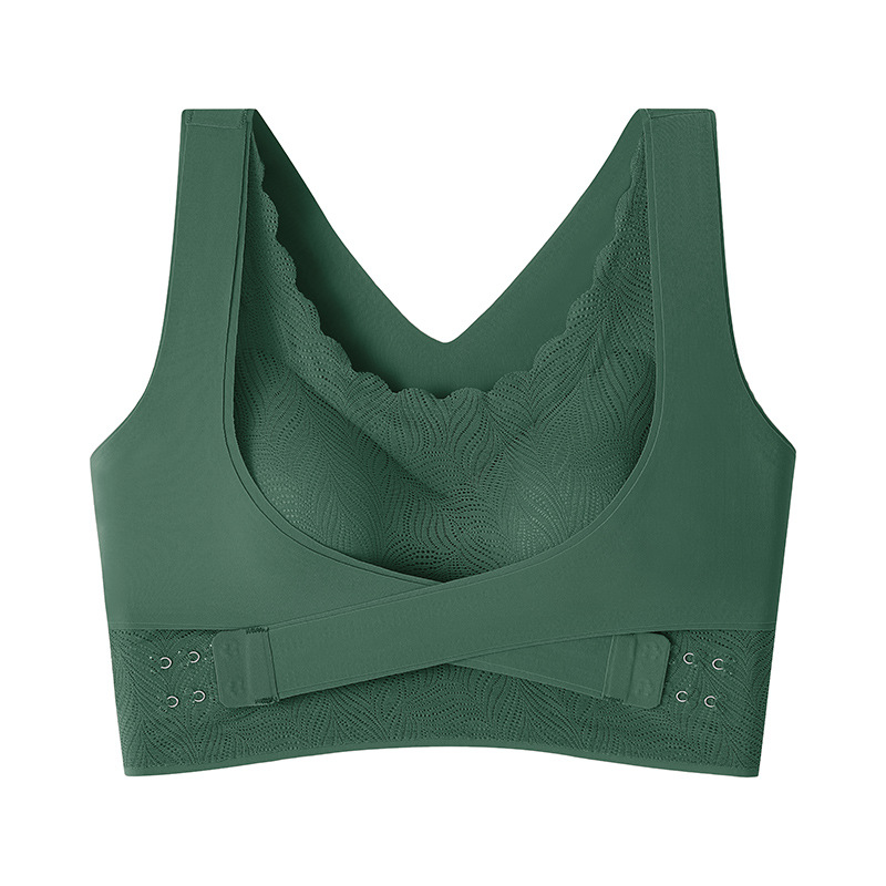 Cross Beautiful Back Lace Side Buckle Without Steel Ring Gathering Bra - 2