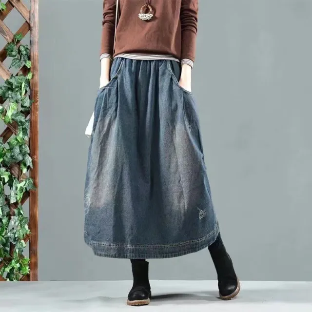 Vintage Denim Skirt Women's Elegant Long Dress Loose Skirt Women's Picture Color M - Shop at LoveMi