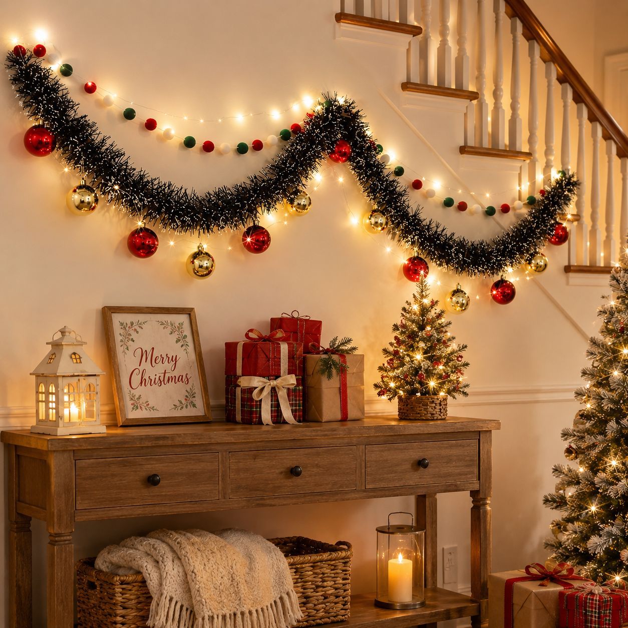 DIY Felt Christmas Ornament Light Strip (Red Bow)