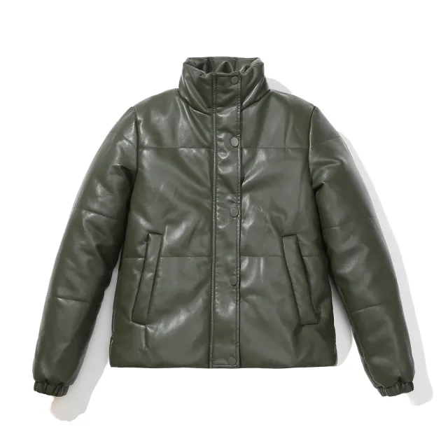 European Size Short Autumn And Winter Leather Coat Women's European And American Thickened Cotton padded Coat Olive - Shop at LoveMi
