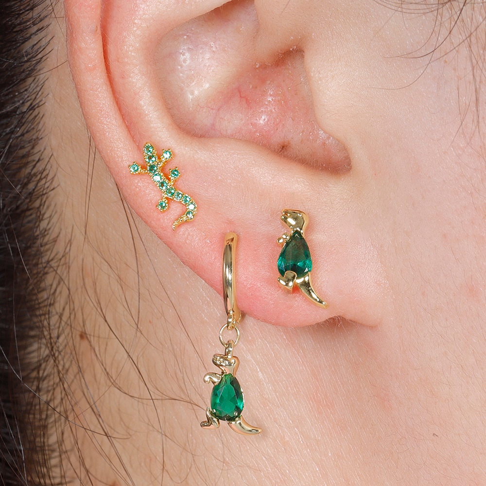 Multicolor Fashion Micro Inlaid Zircon Dinosaur Ladybug Earrings